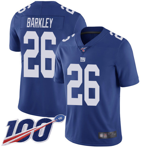Men New York Giants #26 Saquon Barkley Royal Blue Team Color Vapor Untouchable Limited Player 100th Season Football NFL Jersey